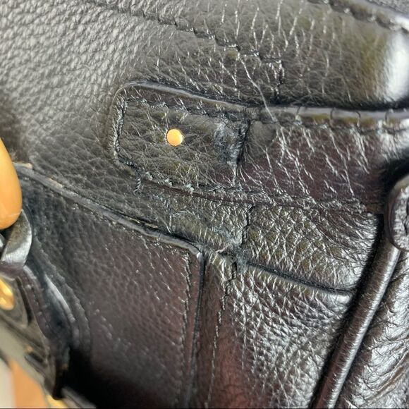 The Sak Pink‎ Label Black Leather Satchel Shoulder Bag Brass Rings Double Strap - Picture 7 of 16